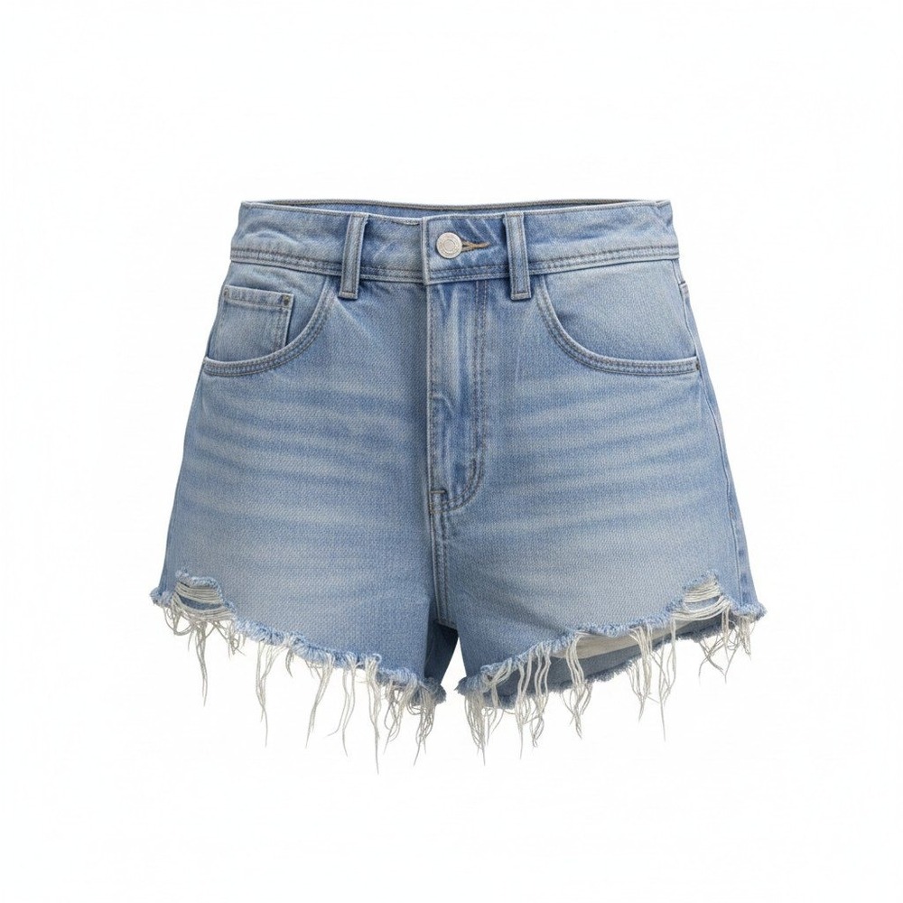 Zara Denim Shorts Womens 4 Blue Good Distressed Raw Hem Button Fly‎ Cut Offs